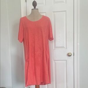 Eileen Fisher hemp organic cotton dress coral orange pockets Womens size L large